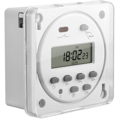 Heschen Interruptor de relé de temporizador programável semanal de alimentação LCD digital, CN101A, AC200-230V 16Amp, SPST, com tampa impermeável, CE, Branco Heschen Interruptor de relé de temporizador programável semanal de alimentação LCD digital, CN101A, AC200-230V 16Amp, SPST, com tampa impermeável, CE, Branco