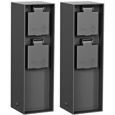 ledscom.de Coluna de tomadas para jardim POKU (2 unidades) para exterior, IP44, duplo, plástico, antracite, quadrada, 23 cm ledscom.de Coluna de tomadas para jardim POKU (2 unidades) para exterior, IP44, duplo, plástico, antracite, quadrada, 23 cm