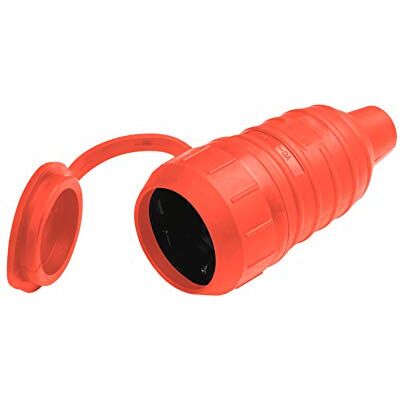 Meister Conector de tomada de terra, borracha e plástico, vermelho, 250 V, 16 A, secção transversal máxima do cabo, 2,5 mm², IP44 para exteriores, entrada central, tomada Schuko com uso ISO/ Meister Conector de tomada de terra, borracha e plástico, vermelho, 250 V, 16 A, secção transversal máxima do cabo, 2,5 mm², IP44 para exteriores, entrada central, tomada Schuko com uso ISO/
