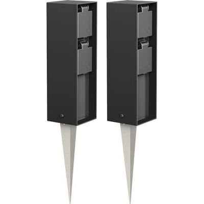 ledscom.de 2 colunas de tomadas para jardim POKU com estaca para exterior, IP44, duplo, pretas, quadradas, 23 cm ledscom.de 2 colunas de tomadas para jardim POKU com estaca para exterior, IP44, duplo, pretas, quadradas, 23 cm