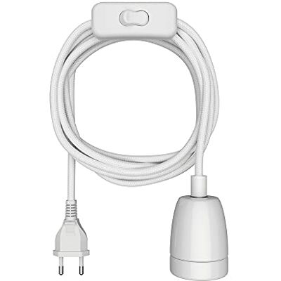 ledscom.de Cabo têxtil LEHA II, tomada, interruptor, branco, 3 m, tomada de porcelana, 1x E27 máx. 300W ledscom.de Cabo têxtil LEHA II, tomada, interruptor, branco, 3 m, tomada de porcelana, 1x E27 máx. 300W