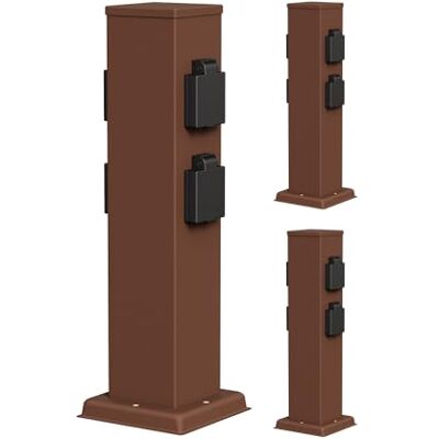 ledscom.de Coluna de tomadas para jardim Polly, 3 unidades, para exterior, IP44, 4 tomadas, aço inoxidável, castanho, quadrado, 40 cm ledscom.de Coluna de tomadas para jardim Polly, 3 unidades, para exterior, IP44, 4 tomadas, aço inoxidável, castanho, quadrado, 40 cm