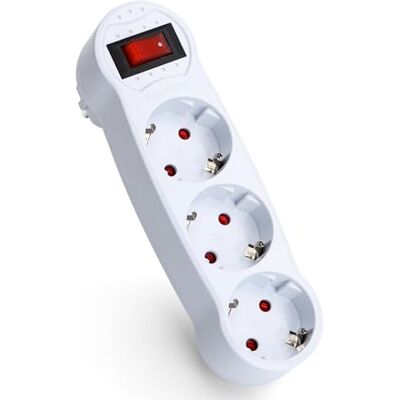 Aigostar Adaptador de tomadas europeias com 1 entrada e interruptor, tomada de parede com proteção infantil, 16A, 250V, branco (3 Schuko-A, 1 peça) Aigostar Adaptador de tomadas europeias com 1 entrada e interruptor, tomada de parede com proteção infantil, 16A, 250V, branco (3 Schuko-A, 1 peça)