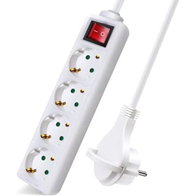 EXTRASTAR Extensão Elétrica com 4 Tomadas e Interruptor, Cabo 5M Tomada Plana, para Casa, Escritório e Viagens, 16A, 250V, 3680W, Branco EXTRASTAR Extensão Elétrica com 4 Tomadas e Interruptor, Cabo 5M Tomada Plana, para Casa, Escritório e Viagens, 16A, 250V, 3680W, Branco