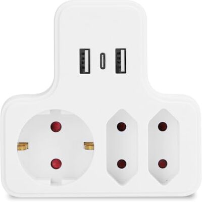 Aigostar Adaptador tomadas com interruptor, 3 tomadas adaptador tomadas com 2 USB-A, 1 USB-C, proteção infantil, UE, branco Aigostar Adaptador tomadas com interruptor, 3 tomadas adaptador tomadas com 2 USB-A, 1 USB-C, proteção infantil, UE, branco