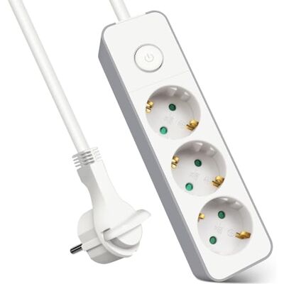 EXTRASTAR Extensão de tomada com 3 tomadas, extensão de tomada com interruptor, 5 m, para casa, escritório e viagens, 3680W, 3G x 1,5 mm², branco, 1 unidade EXTRASTAR Extensão de tomada com 3 tomadas, extensão de tomada com interruptor, 5 m, para casa, escritório e viagens, 3680W, 3G x 1,5 mm², branco, 1 unidade