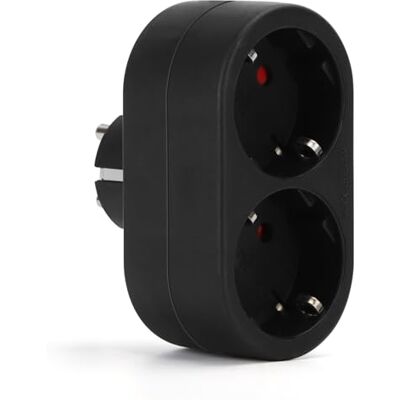 Aigostar Adaptador de tomadas europeias com 2 tomas, ladrão tomada dupla frontal com tomada de terra, 16A, 250 V, preto Aigostar Adaptador de tomadas europeias com 2 tomas, ladrão tomada dupla frontal com tomada de terra, 16A, 250 V, preto