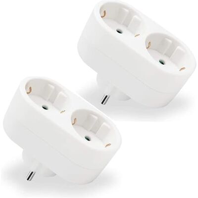 EXTRASTAR 2 em 1 Adaptador Plano Tomada com 2 Tomadas, 2 Tomadas Régua, até Carga 3680W, 16A, 250V, Branco, 2 Pcs EXTRASTAR 2 em 1 Adaptador Plano Tomada com 2 Tomadas, 2 Tomadas Régua, até Carga 3680W, 16A, 250V, Branco, 2 Pcs
