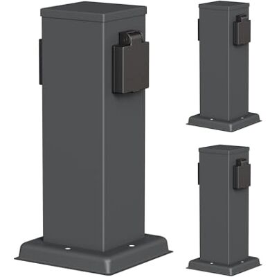 ledscom.de Coluna de tomadas para jardim Polly, 3 unidades, para exterior, IP44, duplo, aço inoxidável, antracite, quadrado, 27 cm ledscom.de Coluna de tomadas para jardim Polly, 3 unidades, para exterior, IP44, duplo, aço inoxidável, antracite, quadrado, 27 cm