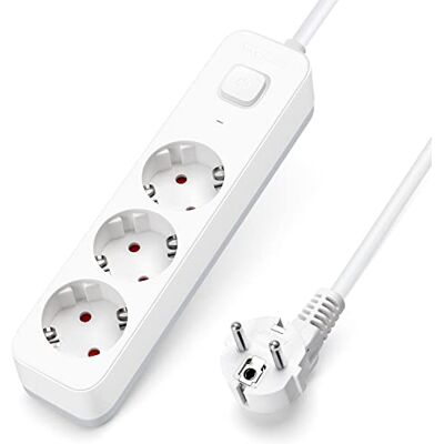 Aigostar Extensão de 3 tomadas com interruptor, 1,5 m cabo, 16 A/3680 W, proteção infantil, branco, extensão elétrica para casa, escritório, quarto Aigostar Extensão de 3 tomadas com interruptor, 1,5 m cabo, 16 A/3680 W, proteção infantil, branco, extensão elétrica para casa, escritório, quarto