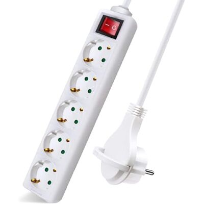 EXTRASTAR Extensão Elétrica com 5 Tomadas e Interruptor, Cabo 1,5M com Tomada Plana, para Casa, Escritório e Viagens, 16A, 250V, 3680W, Branco EXTRASTAR Extensão Elétrica com 5 Tomadas e Interruptor, Cabo 1,5M com Tomada Plana, para Casa, Escritório e Viagens, 16A, 250V, 3680W, Branco