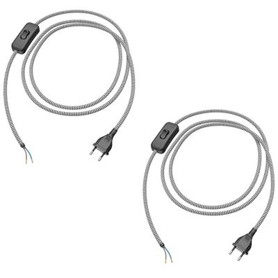 ledscom.de 2 tomadas europeias tipo C com cabo têxtil, interruptor, 2 m, preto, branco, dentado, 2 x 0,75 mm² ledscom.de 2 tomadas europeias tipo C com cabo têxtil, interruptor, 2 m, preto, branco, dentado, 2 x 0,75 mm²