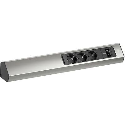 Bachmann Extensão de tomadas Casia 2, 3 tomadas com 2X USB-C 45W, cabo de 2 m, tomada múltipla para montagem na parede e canto na cozinha e escritório, aparência em aço inoxidável (com tampa Bachmann Extensão de tomadas Casia 2, 3 tomadas com 2X USB-C 45W, cabo de 2 m, tomada múltipla para montagem na parede e canto na cozinha e escritório, aparência em aço inoxidável (com tampa