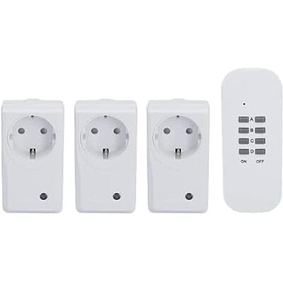 Unitec Kit de interruptor remoto sem fios com função de auto-aprendizagem, conjunto de tomadas de rádio, 3 tomadas + 1 comando remoto, branco Unitec Kit de interruptor remoto sem fios com função de auto-aprendizagem, conjunto de tomadas de rádio, 3 tomadas + 1 comando remoto, branco