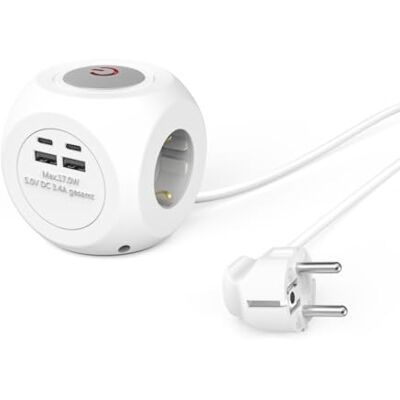Hama Extensão de tomadas múltiplas em forma de cubo (cabo de 1,4 m, 3 entradas no chão, 2 USB-A, 2 USB-C, 3680 W, 16 A, ideal para escritório, cozinha, sala de estar, oficina) cor branca Hama Extensão de tomadas múltiplas em forma de cubo (cabo de 1,4 m, 3 entradas no chão, 2 USB-A, 2 USB-C, 3680 W, 16 A, ideal para escritório, cozinha, sala de estar, oficina) cor branca