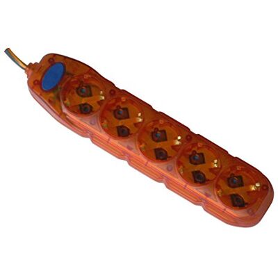 Electraline Extensão com 5 tomadas e interruptor, cabo 3G1 1,5 m, cor laranja transparente Electraline Extensão com 5 tomadas e interruptor, cabo 3G1 1,5 m, cor laranja transparente
