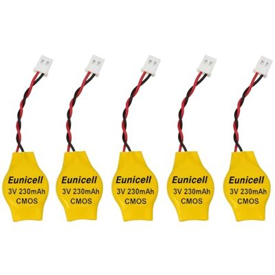Eunicell Bateria CMOS para BIOS CR2032 com conector de 2 pinos, 3 V, para PC, 5 unidades FBA de uso único Eunicell Bateria CMOS para BIOS CR2032 com conector de 2 pinos, 3 V, para PC, 5 unidades FBA de uso único