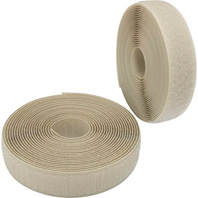 AERZETIX Fita/rolo de velcro 25mm 5 metros de auto-aderência organizador/fixador tira de fixação de bolsa, peça de vestuário, correia cor: bege claro em poliamida e poliéster AERZETIX Fita/rolo de velcro 25mm 5 metros de auto-aderência organizador/fixador tira de fixação de bolsa, peça de vestuário, correia cor: bege claro em poliamida e poliéster