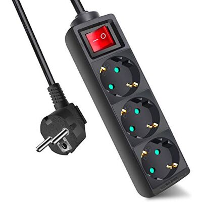 EXTRASTAR Extensão com 3 tomadas e interruptor, cabo 1,5 m, para casa, escritório e viagens, MAX 3680W, 16A, 250 V, preto, 1 unidade EXTRASTAR Extensão com 3 tomadas e interruptor, cabo 1,5 m, para casa, escritório e viagens, MAX 3680W, 16A, 250 V, preto, 1 unidade