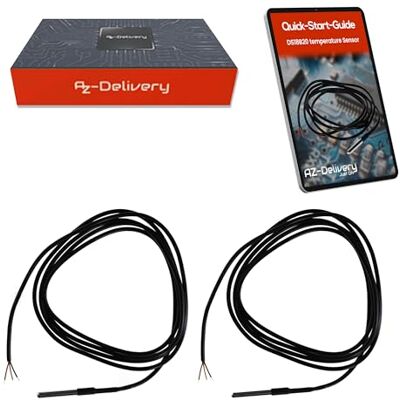 AZDelivery 2 x DS18B20 cabo de aço inoxidável sensor de temperatura resistente à água compatível com Arduino e Raspberry Pi, inclui livro eletrónico AZDelivery 2 x DS18B20 cabo de aço inoxidável sensor de temperatura resistente à água compatível com Arduino e Raspberry Pi, inclui livro eletrónico
