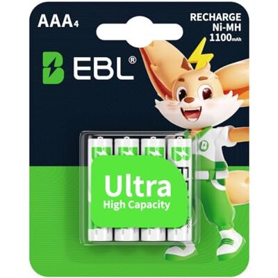EBL AAA Baterias recarregáveis de 1100 mAh com a última embalagem (4 unidades) EBL AAA Baterias recarregáveis de 1100 mAh com a última embalagem (4 unidades)