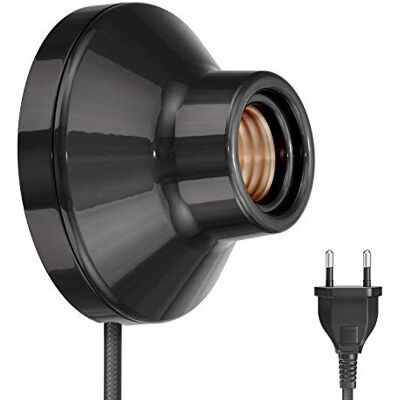 ledscom.de Suporte da lâmpada ELEKTRA, tomada, interruptor, porcelana, preto brilhante, redondo, 1 x E27 máx. 300W ledscom.de Suporte da lâmpada ELEKTRA, tomada, interruptor, porcelana, preto brilhante, redondo, 1 x E27 máx. 300W