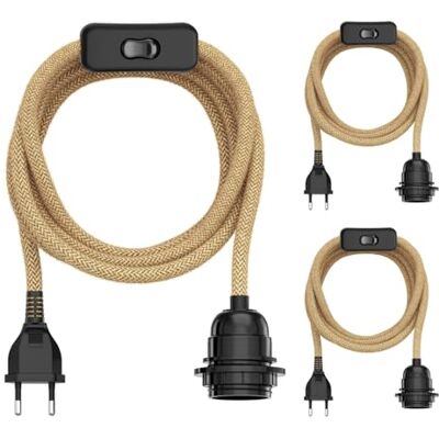 ledscom.de 3 peças cabo de cânhamo/cabo têxtil LEKA, tomada, interruptor, bege, 4,5 m, suporte para lâmpadas, 1 x E27 máx. 60W ledscom.de 3 peças cabo de cânhamo/cabo têxtil LEKA, tomada, interruptor, bege, 4,5 m, suporte para lâmpadas, 1 x E27 máx. 60W