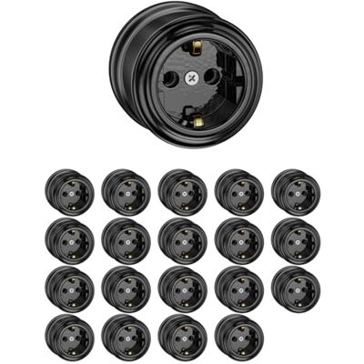 ledscom.de , Conjunto de 20 tomadas de energia para montagem em superfície de porcelana PORS, preto brilhante, redondo, 65 mm ledscom.de , Conjunto de 20 tomadas de energia para montagem em superfície de porcelana PORS, preto brilhante, redondo, 65 mm