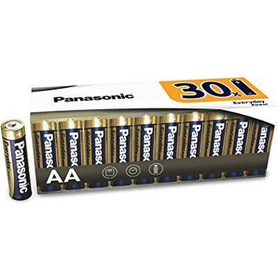 Panasonic EVERYDAY POWER Pilha alcalina AA Mignon LR6, para uma energia confiável, embalagem sem plástico com 30 unidades Panasonic EVERYDAY POWER Pilha alcalina AA Mignon LR6, para uma energia confiável, embalagem sem plástico com 30 unidades