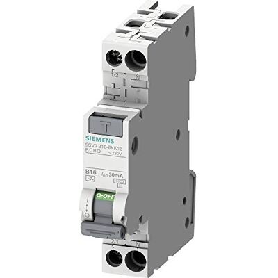 Siemens 5SV13166KK16 FI/LS Compacto RCBO 1P+N 6 kA TypA 30 mA B16 230 V, corrente residual e proteção contra sobrecarga em 1TE (50 % de economia de espaço) Siemens 5SV13166KK16 FI/LS Compacto RCBO 1P+N 6 kA TypA 30 mA B16 230 V, corrente residual e proteção contra sobrecarga em 1TE (50 % de economia de espaço)