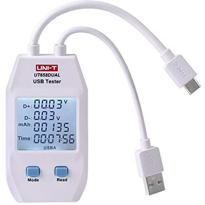 UNI-T UT658 USB Detector de medidor de corrente e voltagem carregadores de amplificador de voltímetro de capacidade monitor de teste com ecrã LED (interface dupla tipo A e tipo C) UNI-T UT658 USB Detector de medidor de corrente e voltagem carregadores de amplificador de voltímetro de capacidade monitor de teste com ecrã LED (interface dupla tipo A e tipo C)