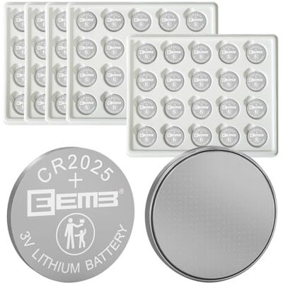 EEMB Pacote de 100 baterias CR2025 3V de lítio (pilha de botão) para porta-chaves Fob, calculadora, contador de moedas, relógio, monitor de frequência cardíaca EEMB Pacote de 100 baterias CR2025 3V de lítio (pilha de botão) para porta-chaves Fob, calculadora, contador de moedas, relógio, monitor de frequência cardíaca