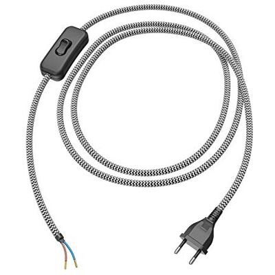 ledscom.de Euroconector tipo C com cabo têxtil, interruptor, 2 m, preto, branco, dentado, 2 x 0,75 mm² ledscom.de Euroconector tipo C com cabo têxtil, interruptor, 2 m, preto, branco, dentado, 2 x 0,75 mm²