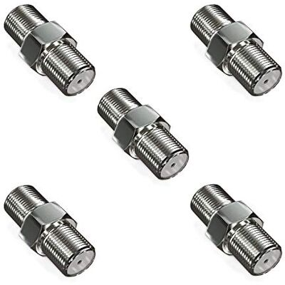 deleyCON 5 peças Sat adaptador conector cabo coaxial extensão 2X F-Socket níquel para cabo satélite sistemas BK deleyCON 5 peças Sat adaptador conector cabo coaxial extensão 2X F-Socket níquel para cabo satélite sistemas BK