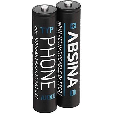 ABSINA 2 x pilhas recarregáveis AAA 800 mAh para telefones sem fios pilhas AAA NiMH recarregáveis com 1,2 V ABSINA 2 x pilhas recarregáveis AAA 800 mAh para telefones sem fios pilhas AAA NiMH recarregáveis com 1,2 V