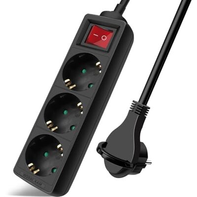 EXTRASTAR Extensão Elétrica com 3 Tomadas e Interruptor, Cabo 1,5M Tomada Plana, para Casa, Escritório e Viagens, 16A, 250V, 3680W, Preto EXTRASTAR Extensão Elétrica com 3 Tomadas e Interruptor, Cabo 1,5M Tomada Plana, para Casa, Escritório e Viagens, 16A, 250V, 3680W, Preto