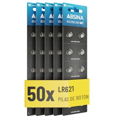 ABSINA 50 x Pilha de botão AG1 LR621-1,5 V alcalina, à prova de fugas e de longa duração LR60 / SR60 / 1175S0 / 164/602 / 364 / V30 / SR621 / pilha SR621SW pilhas de botão Baterias de bateria Ia ABSINA 50 x Pilha de botão AG1 LR621-1,5 V alcalina, à prova de fugas e de longa duração LR60 / SR60 / 1175S0 / 164/602 / 364 / V30 / SR621 / pilha SR621SW pilhas de botão Baterias de bateria Ia