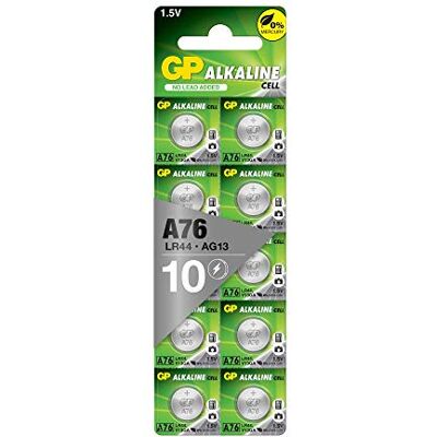 GP GB A76F-2C10 Pilhas de botão LR44, da marca , multipack de poupança com 10 unidades, 1,5 V, sem mercúrio GP GB A76F-2C10 Pilhas de botão LR44, da marca , multipack de poupança com 10 unidades, 1,5 V, sem mercúrio