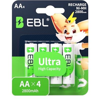 EBL 2800 mAh Pilhas recarregáveis AA Ni-MH de alta capacidade (4 unidades) EBL 2800 mAh Pilhas recarregáveis AA Ni-MH de alta capacidade (4 unidades)