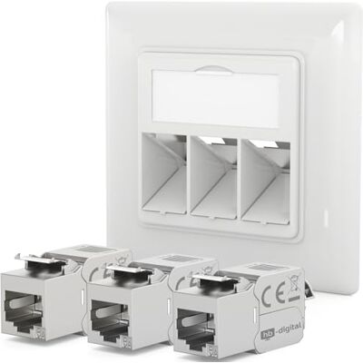 HB-DIGITAL Tomada de rede de 3 portas CAT 6a com certificado GHMT, sem ferramentas, máx. 10 GBit/s, tomada de rede RJ45 fêmea STP blindada RJ45 caixa de dados LAN – branco sinal RAL 9003 HB-DIGITAL Tomada de rede de 3 portas CAT 6a com certificado GHMT, sem ferramentas, máx. 10 GBit/s, tomada de rede RJ45 fêmea STP blindada RJ45 caixa de dados LAN – branco sinal RAL 9003