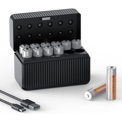 K&F CONCEPT Pilhas AA lítio recarregáveis 3600 mWh 1,5 V 12 unidades Pilhas AA lítio recarregáveis, 3600 mWh, 1,5 V constantes, 1600 ciclos, 12 pilhas, carga total em 5,5 h K&F CONCEPT Pilhas AA lítio recarregáveis 3600 mWh 1,5 V 12 unidades Pilhas AA lítio recarregáveis, 3600 mWh, 1,5 V constantes, 1600 ciclos, 12 pilhas, carga total em 5,5 h
