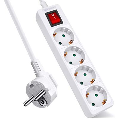 EXTRASTAR Extensão com 4 tomadas e interruptor, cabo de 1,5 m, 4 tomadas com tira para casa, escritório e viagens, MAX 3680W, 16A, 250 V, branco, 1 unidade EXTRASTAR Extensão com 4 tomadas e interruptor, cabo de 1,5 m, 4 tomadas com tira para casa, escritório e viagens, MAX 3680W, 16A, 250 V, branco, 1 unidade