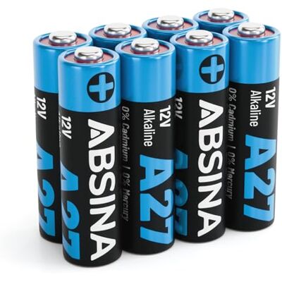 ABSINA 8 x pilhas 27A 12 V comando de garagem e muito mais, pilhas 27A 12 V Alkaline mini à prova de fugas e de longa duração, A27 pilha ABSINA 8 x pilhas 27A 12 V comando de garagem e muito mais, pilhas 27A 12 V Alkaline mini à prova de fugas e de longa duração, A27 pilha
