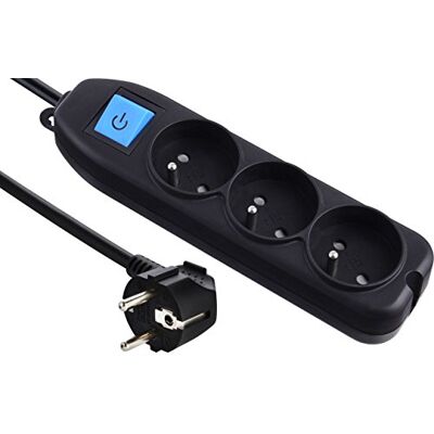 Electraline Extensão de 3 tomadas com interruptor (1,5 m), preto Electraline Extensão de 3 tomadas com interruptor (1,5 m), preto