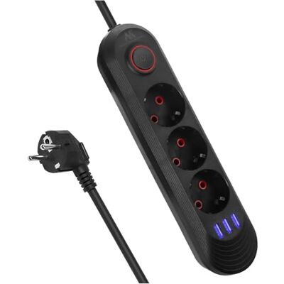 Maclean Extensão MCE394/MCE395 USB 2500W 1,5 m, compacto com interruptor, portas USB iluminadas de 45°, montagem na parede (preto, 3 tomas) Maclean Extensão MCE394/MCE395 USB 2500W 1,5 m, compacto com interruptor, portas USB iluminadas de 45°, montagem na parede (preto, 3 tomas)