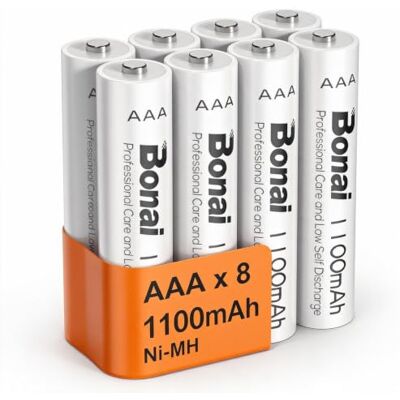 BONAI Pilhas recarregáveis AAA, 1,2 V alta capacidade 1100 mAh Ni-MH 1200 ciclos AAA bateria recarregável, baixa auto-descarga (8 peças) BONAI Pilhas recarregáveis AAA, 1,2 V alta capacidade 1100 mAh Ni-MH 1200 ciclos AAA bateria recarregável, baixa auto-descarga (8 peças)