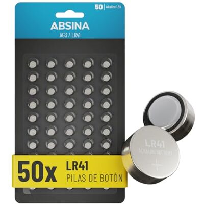ABSINA 50 x pilhas LR41 botão AG3-1,5 V, alcalina, à prova de fugas e de longa duração LR736 / L736 / L736F / G3 / 192 / GP192 / RW87 Pilhas para termómetro digital, pilhas AG3, bateria LR41 ABSINA 50 x pilhas LR41 botão AG3-1,5 V, alcalina, à prova de fugas e de longa duração LR736 / L736 / L736F / G3 / 192 / GP192 / RW87 Pilhas para termómetro digital, pilhas AG3, bateria LR41