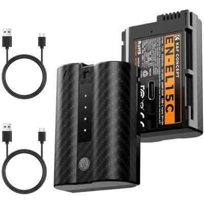 K&F CONCEPT 2 pilhas EN-EL15, 2520 mAh Carga USB-C 2,5 h 5V/2A, 2×2520mAh, indicador LED 4 niveles, chip decodificado, compatible con Z8 Z6 Z7 D850 D750 K&F CONCEPT 2 pilhas EN-EL15, 2520 mAh Carga USB-C 2,5 h 5V/2A, 2×2520mAh, indicador LED 4 niveles, chip decodificado, compatible con Z8 Z6 Z7 D850 D750