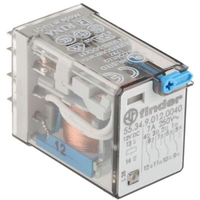 Finder Série 55 Rele industrial 12vdc 4 contactos 5a botão + indicador Finder Série 55 Rele industrial 12vdc 4 contactos 5a botão + indicador