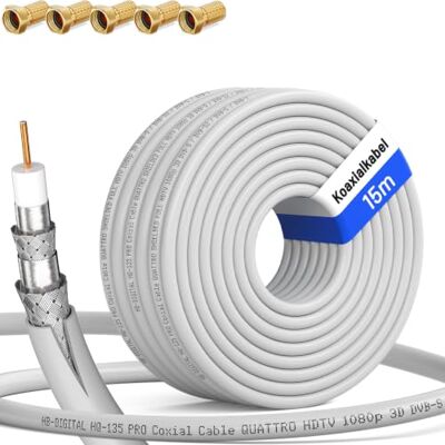 HB-DIGITAL 15m 135dB Cabo coaxial SAT HQ-135 PRO 4 vezes blindado para sistemas DVB-S / S2 DVB-C e DVB-T BK + 4 fichas F douradas Conjunto gratuito HB-DIGITAL 15m 135dB Cabo coaxial SAT HQ-135 PRO 4 vezes blindado para sistemas DVB-S / S2 DVB-C e DVB-T BK + 4 fichas F douradas Conjunto gratuito